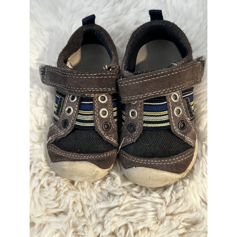 Pediped Grip n Go Boys Brown Suede Canvas St Sneakers EU 20 US 4.5-5 Toddle